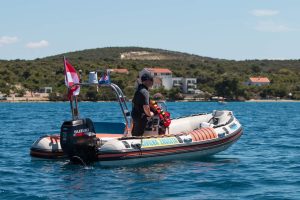 Rubber boat in Lovište Bay