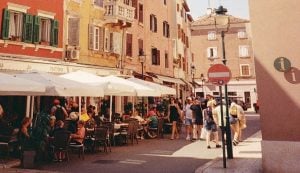 Tourists walking in Rovinj