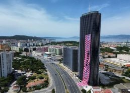 The biggest Croatian fan flag on the tallest building in Croatia