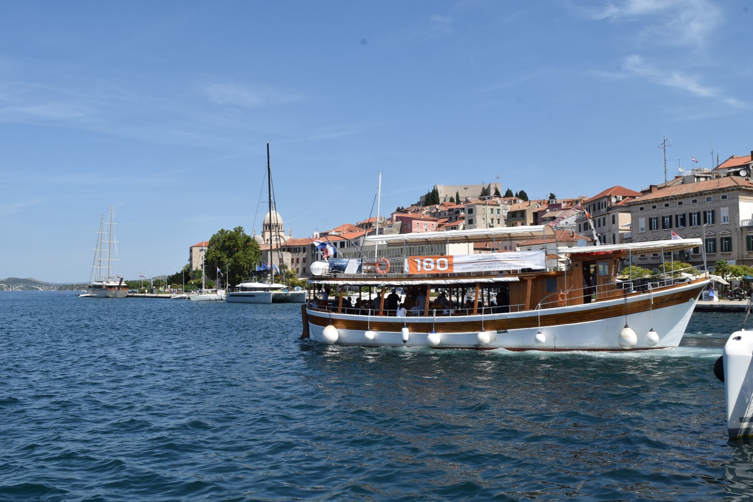 Boat in Šibenik going to Krka National Park