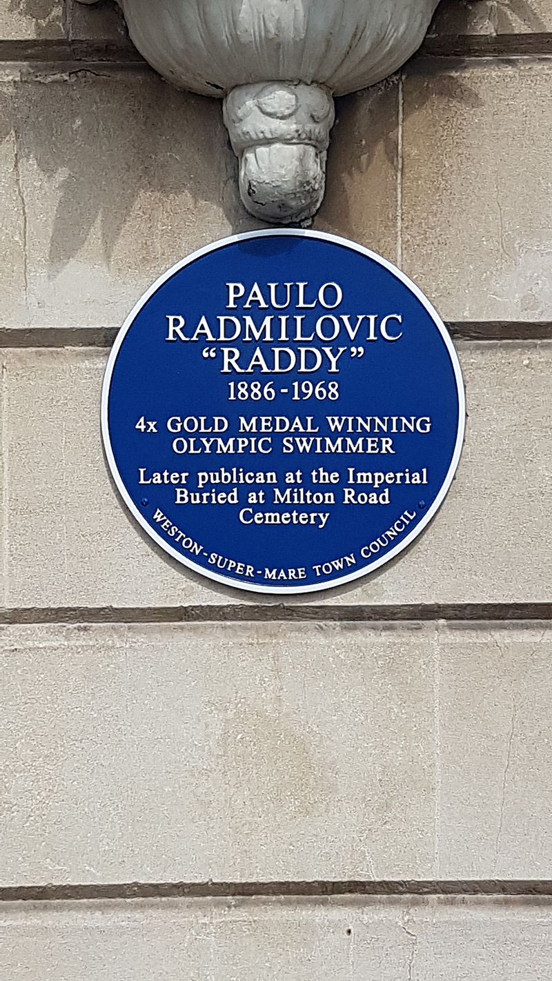  The blue plaque unveiled by his grandson, Simon Siddall on the wall of the Imperial, South Parade, Weston-super-Mare