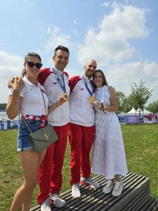 Martin and Valent Sinkovic in Paris at the Olympic Games with their gold medals