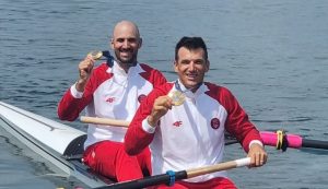 Martin and Valent Sinkovic in Paris at the Olympic Games with their gold medals