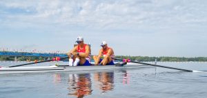 Martin and Valent Sinkovic in Paris at the Olympic Games with their gold medals