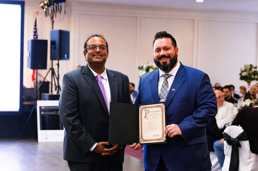 Illinois Senator Ram Villivalam presents Center president Nikola Soldo with a special Proclamation from the Illinois General Assembly for the Croatian Cultural Center of Chicago.