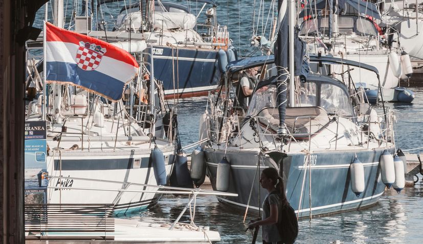 Croatian flag and boats