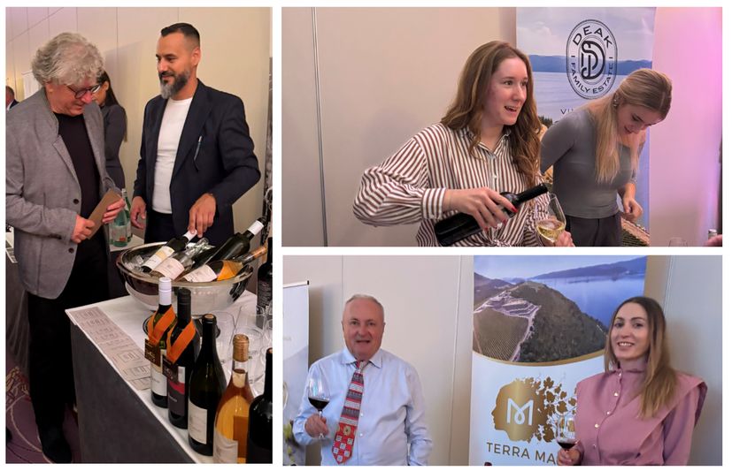 The Delmati team admiring their Gold and Silver Medals from TEXSOM ‘24, Deak young generation of winemakers at work, and the Terra Madre team celebrating a new label. Courtesy of Croatian Premium Wine Imports.