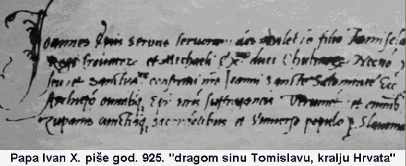 Portion of a 925 letter from Pope John X to Tomislav in which he calls Tomislav "king"